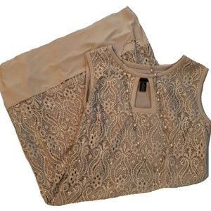R&M Richards Tan-Colored Lace Overlay Dress